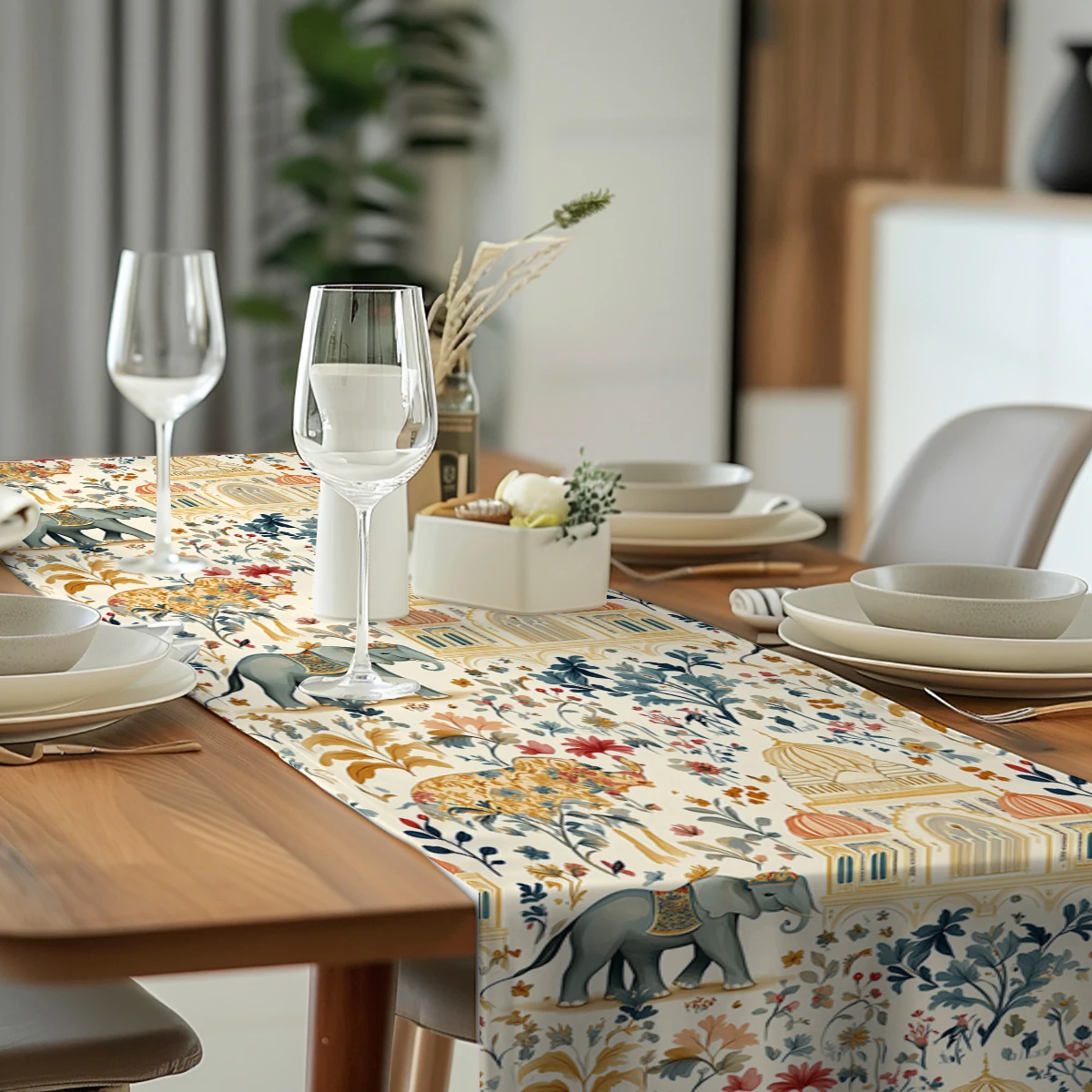 Elephants Build Palace Wind Plants Table Runners Dresser Table Decor Reusable Kitchen Dining Table Runner Party Decor
