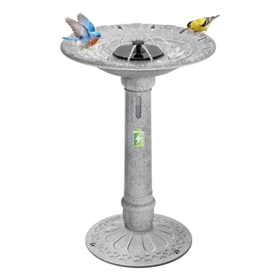 

Solar Bird Bath with Fountain and Reservoir, Battery System, 20" Bowl 1.2 Gal ABS Outdoor Birdbath for Outside, Yard, Weather-Resistant, Light Stone Gray