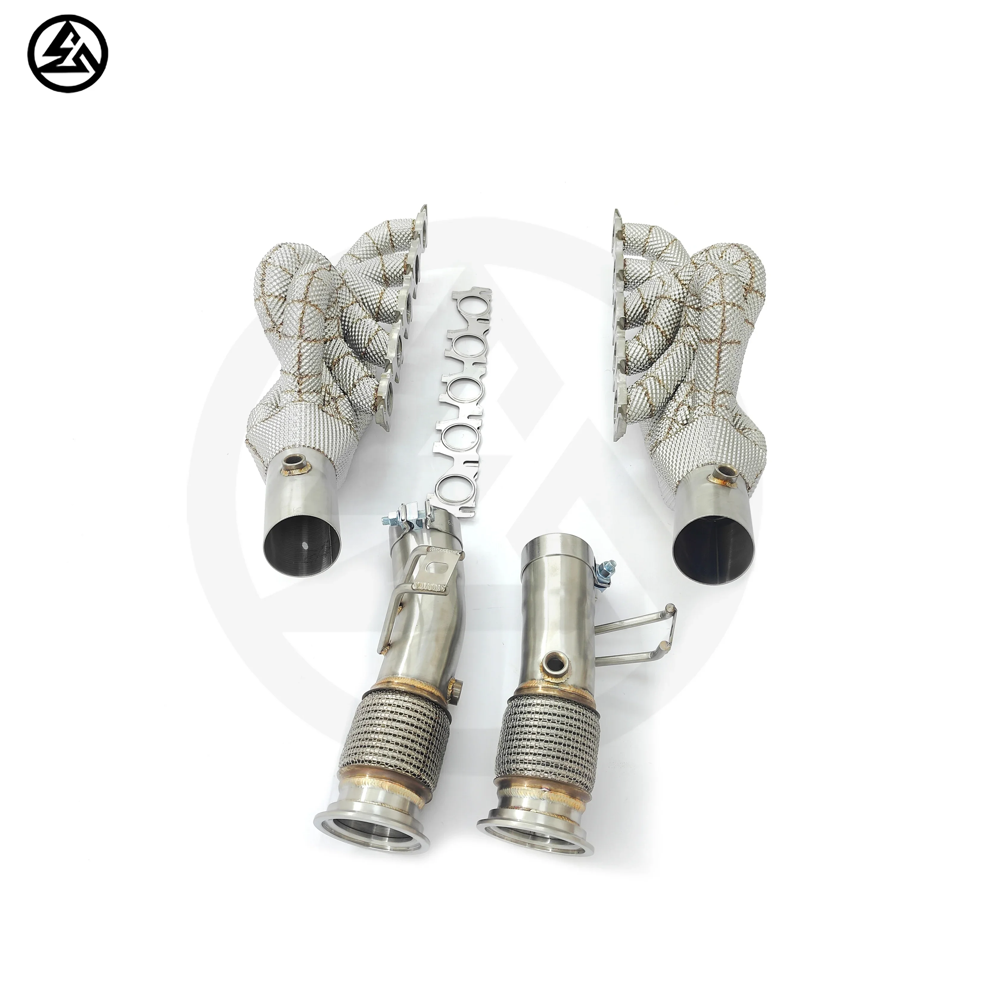 CSZ Exhaust Pipes Manifolds for Audi R8 V10 5.2L Racing Long Tube Headers Ss304 Heat Shield Wrapped！