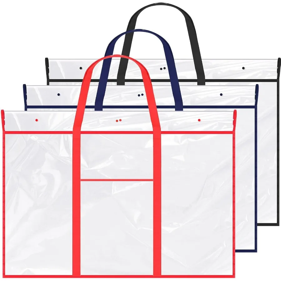 Paquete de 3 bolsas de portafolio de arte grandes para almacenamiento y exhibición de carteles, carpetas de portafolio de PVC duraderas con bolsillos para boletín de obras de arte