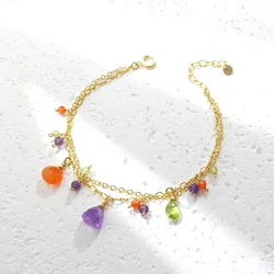 Lii Ji Peridot Amethyst Carnelian American 14K Gold Filled Chain Bracelet 16+3cm Handmade Fashion Jewelry For Female