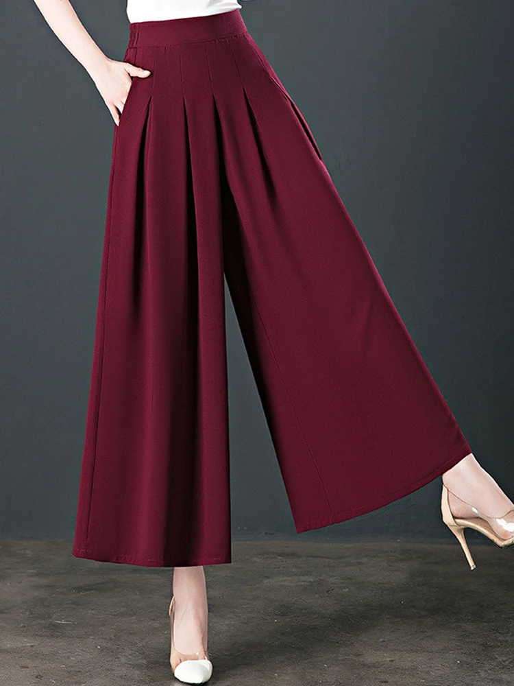 Korean Version High-Quality Elastic High Waisted Chiffon Wide leg Pants for Spring and Summer Women\'s Loose Straight Leg Pants