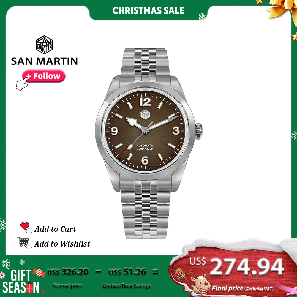 

San Martin Men's Watch PT5000 38mm Explore Climbing Sport Couple Wristwatch Automatic Mechanical Luminous Waterproof 100m SN0107