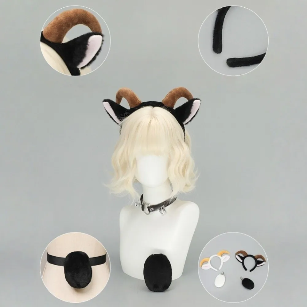 Furry Cute Sheep Horn Hair Band Soft Sweet Goat Ears Headband Plush Creative Lamb Cosplay Tail Lolita Accessories