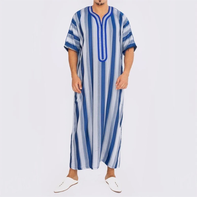 Uomini musulmani Abito lungo Dishdasha Stripe Islamico Dubai Abito da preghiera saudita Caftano 2025 Abaya Eid Ramadan Marocco Modesto Jubba Thobe