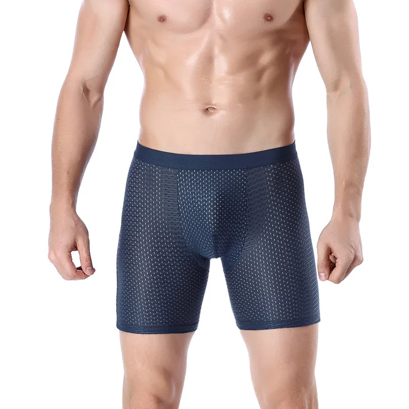 Sexy Unterwäsche Männer langes Bein Boxershorts atmungsaktive Mesh Höschen Mann Workout Eis Seide u Ausbuchtung Beutel verlängern Unterhosen Cuecas