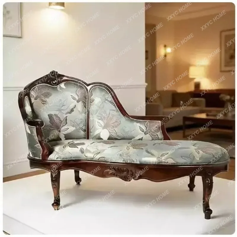 XXNew Chinese solid wood carving flower concubine sofa living room balcony jacquard fabric