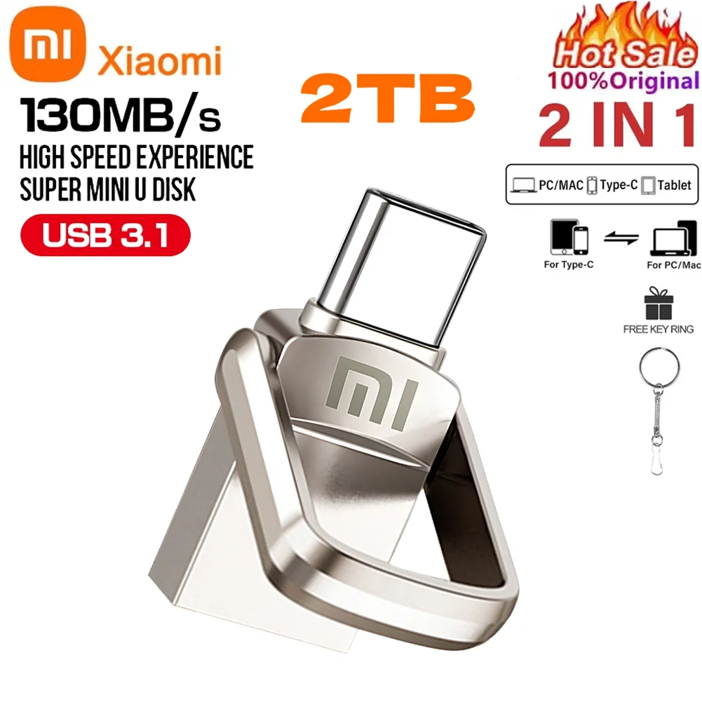 Xiaomi USB3.1 Flash Drive 2TB 1TB High-Speed Pen Drive 512GB TYPE-C Adapter Pen Drive Metalen Waterdichte USB Drive Flash Disk