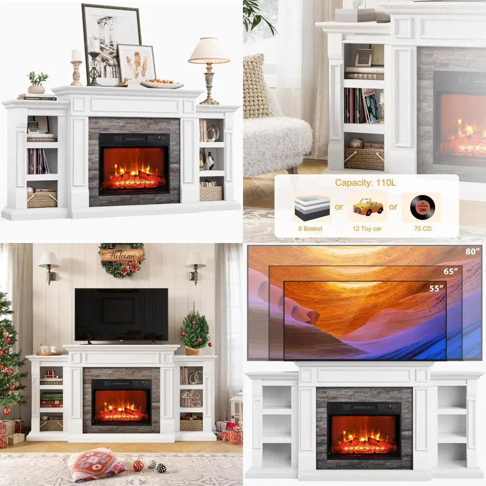 

Современный электрический камин 72, камин и место для хранения вещей, идеально подходит для 80 телевизоров, современный развлекательный центр