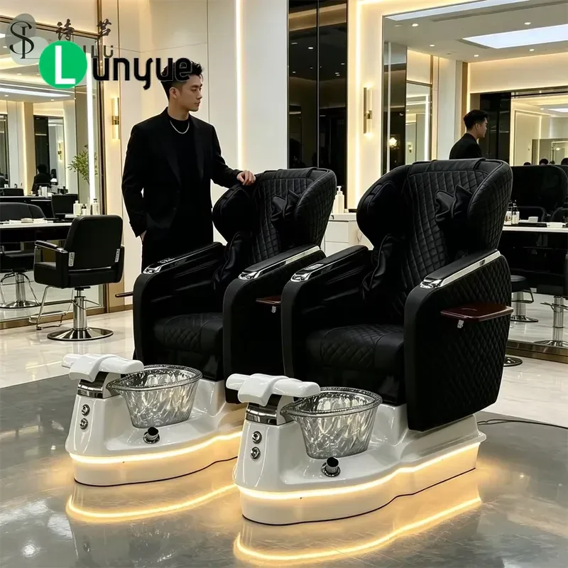 Professional Electric Adjustable Vibration Pedicure Chair Luxury Wood Backless Foot Massage Beauty Nail Art Spa