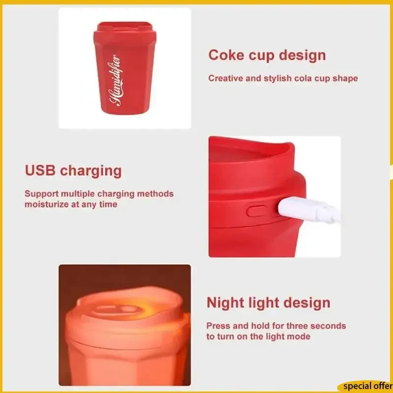 Coke Cup Car Humidifier Mini Humidifier Bedroom Home USB Desktop Heavy Fog Mini Small Portable Air Humidifier image 6
