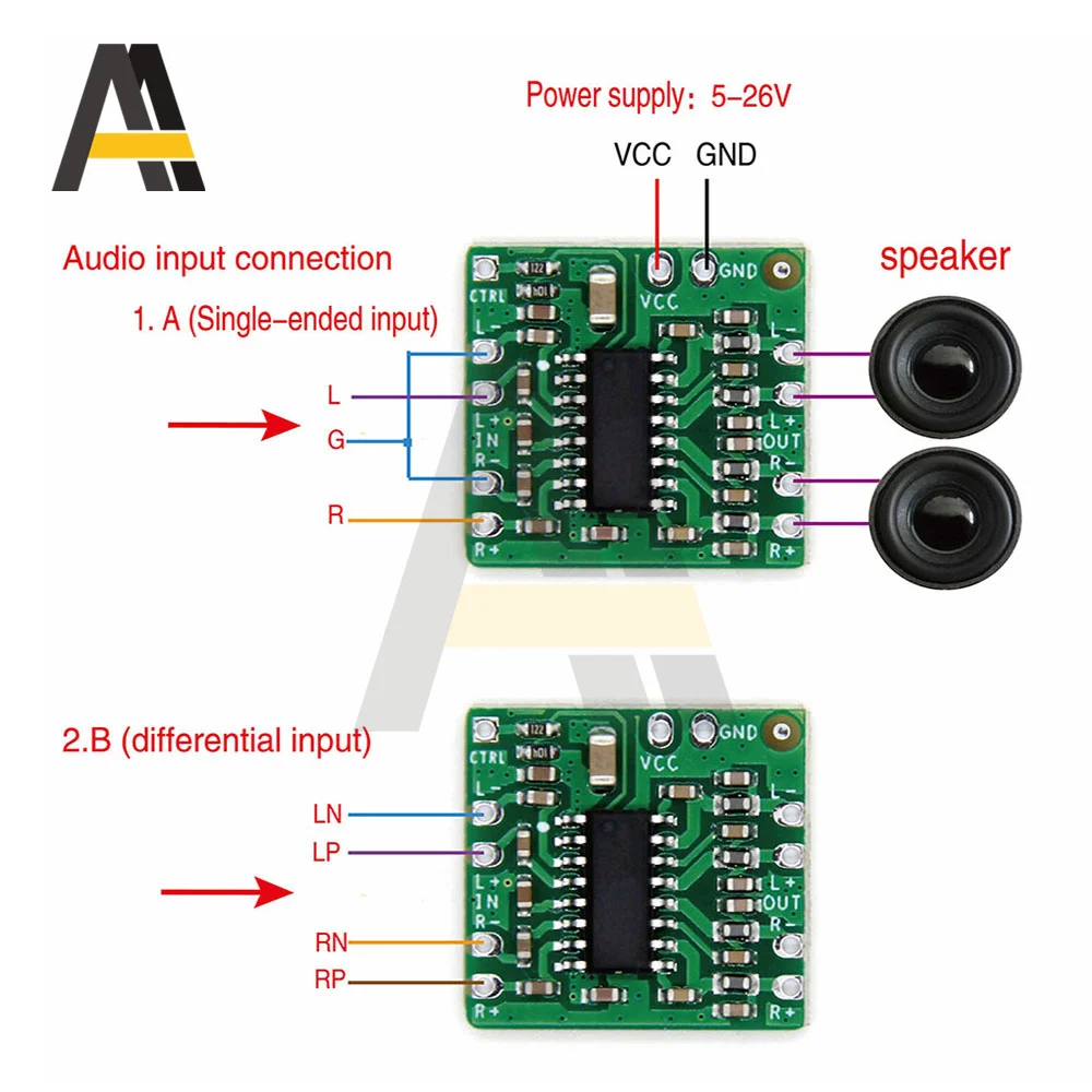Placa de amplificador de potencia diferencial de un solo extremo, 2x15/20/30/42W, audio digital Clase D, módulo de amplificador de potencia de un solo extremo, 5-26V