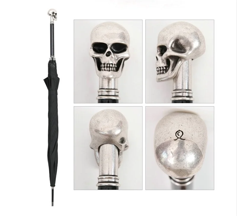 Snake Head Long Handle Umbrella Punk Vintage Skull Black Coat Sun Rain Umbrella Gothic Cosplay Halloween Prop Parasol Windproof