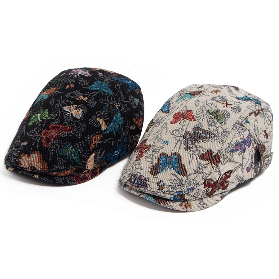 Women Berets Butterfly Embroidery Vintage Flat Cap Men Spring Autumn Newsboy Caps Fashion Female Elegant Ladies Visor Hat Girls