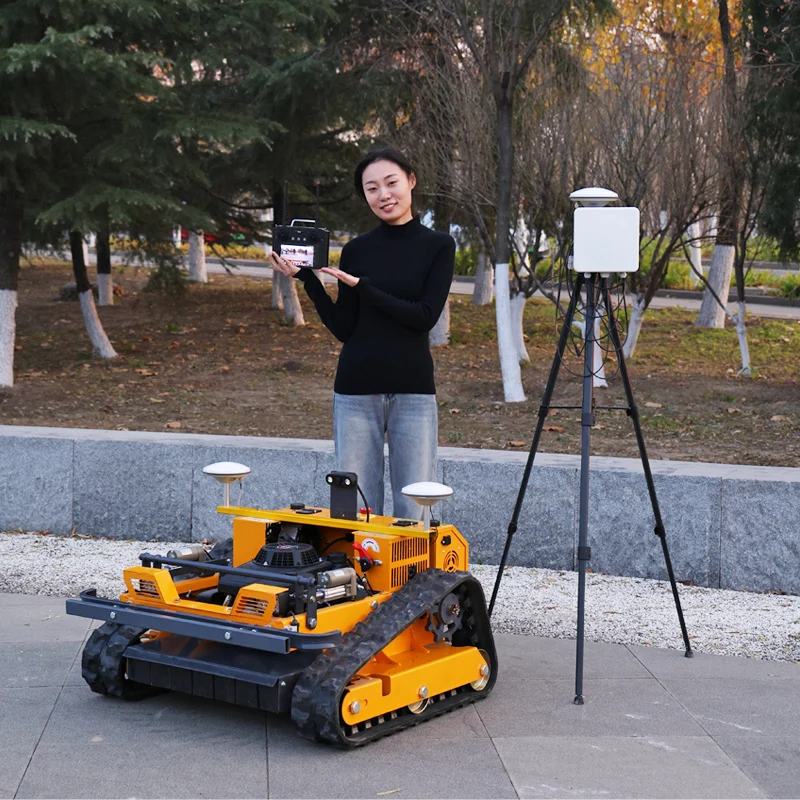 Customized remote-controlled lawnmower, GPS module can be added, available in yellow or blue.  Inquiries welcome.
