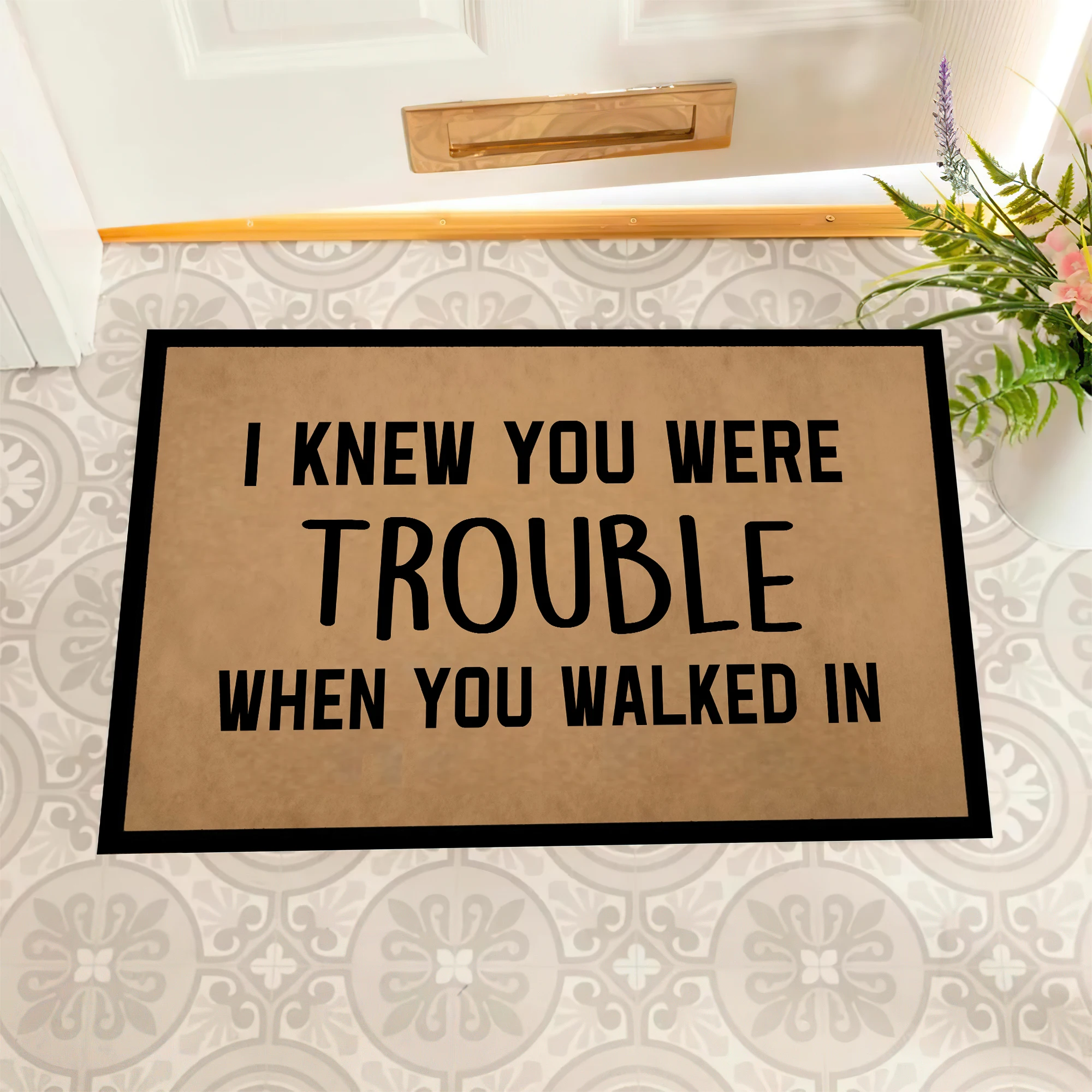 

I Knew You Were Trouble When You Walked In Doormat Rubber Bathroom Kitchen Mat Garden Garage Floor Mat Non-Slip Carpet Door Rug