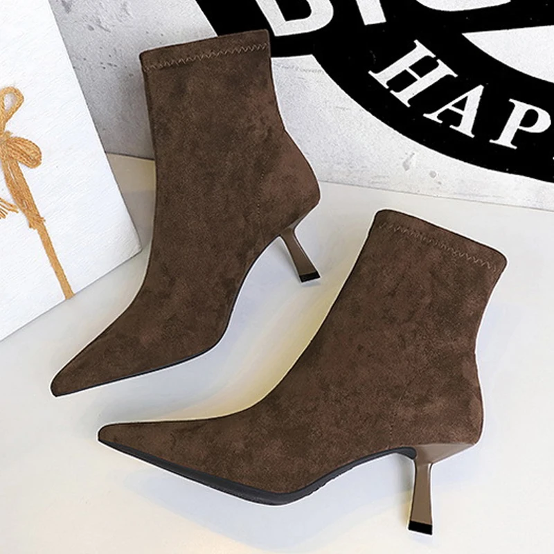 

BIGTREE осень-зима ботильоны с острым носком женские дизайнерские винтажные туфли на тонком низком каблуке современные короткие Botas Zapatos De Mujer