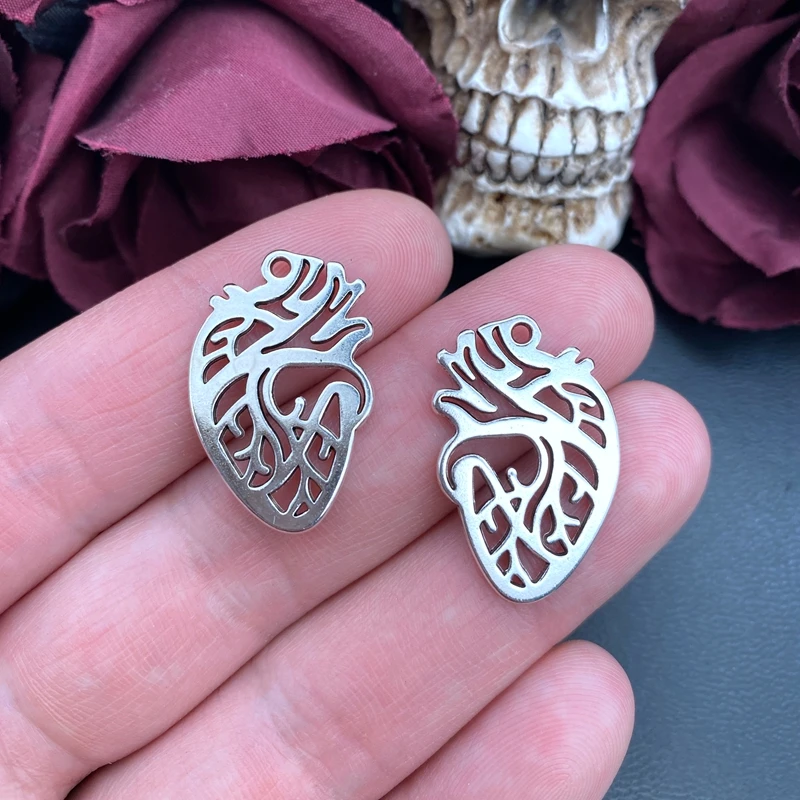 6pcs 28*18mm 3D Anatomical Human Heart Charms Pendant Designer Charms Fit Jewelry Making DIY Jewelry Findings