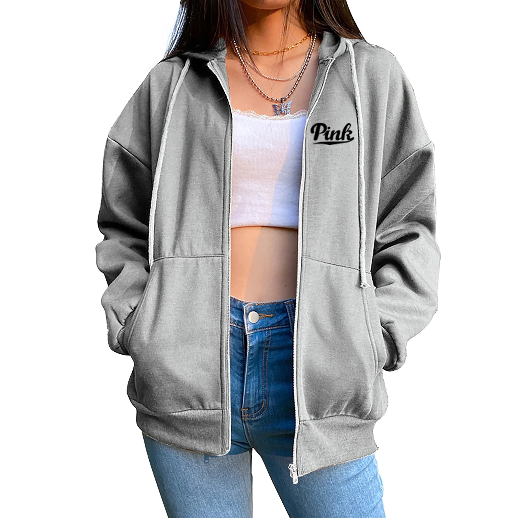 2024 New Womens Zipper Cardigan Coat Printing Casual Sport Hooded Sweatshirt Jogging Top Clothing Lady High Quality Tracksuit