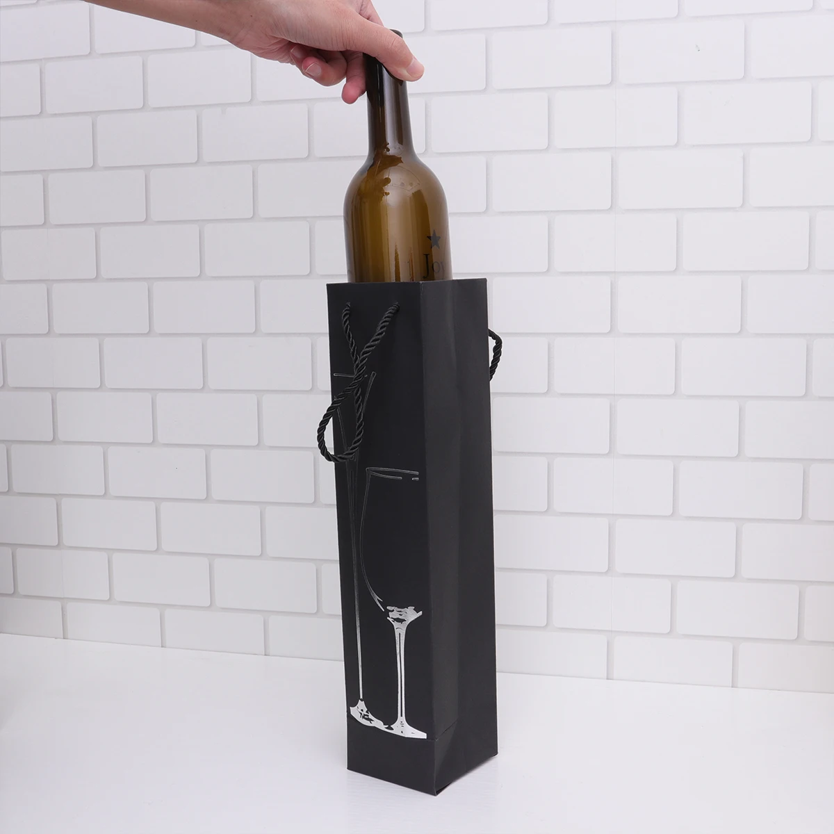 

12 pcs Gold Stamping Red Wine Portable Paper Storage Wine Bag For Storage Bag Shopping Party Favors Blue Goblet