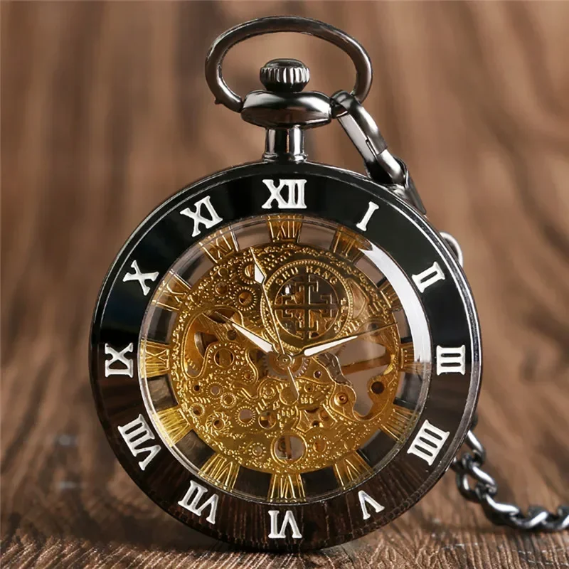 

Antique Pocket Watch Alloy Open Face Case Unisex Handwinding Mechanical Watches Manually Skeleton Clock Pendant Chain Present