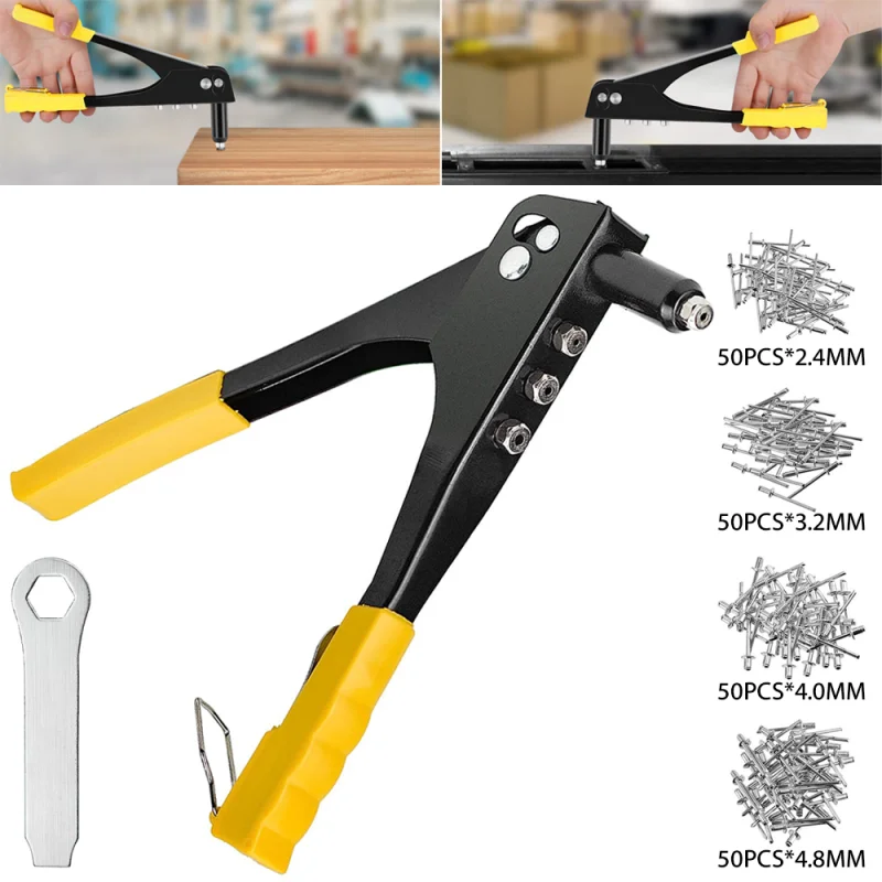 Imagem -04 - Heavy Duty Riveter Grupo Pop Rivet Gun Ferramenta de Mão Ferramenta Rivet Nut Alicça Rebites Cegos Kit Gun Sortimento 200 Pcs