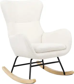 Image Comfy Rocking Chair for Nursery - Glider Chair with High Backrest, Armrests & Upholstered Pad, Bedroom Nursery Rocker Chair