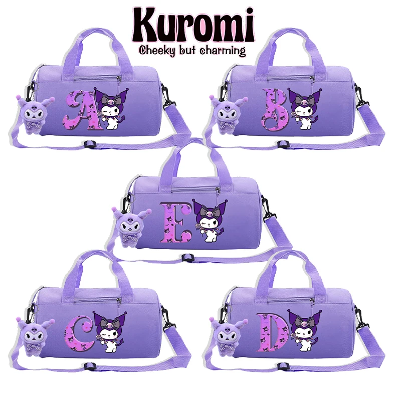 Sanrio Kuromi Letter A-Z Travel Bag with Doll Anime Large Capacity Fitness Yoga Handbag Portable Oxford Luggage Bags Tote-bag