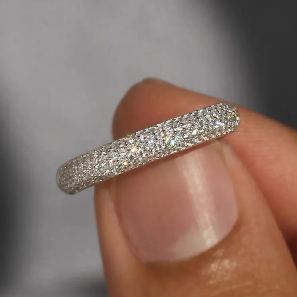 Simple Luxury Dazzling Fully Inlaid High Quality 5A Zircon Rings for Women Bride Wedding Engagement Stainless Steel Ring Jewelry