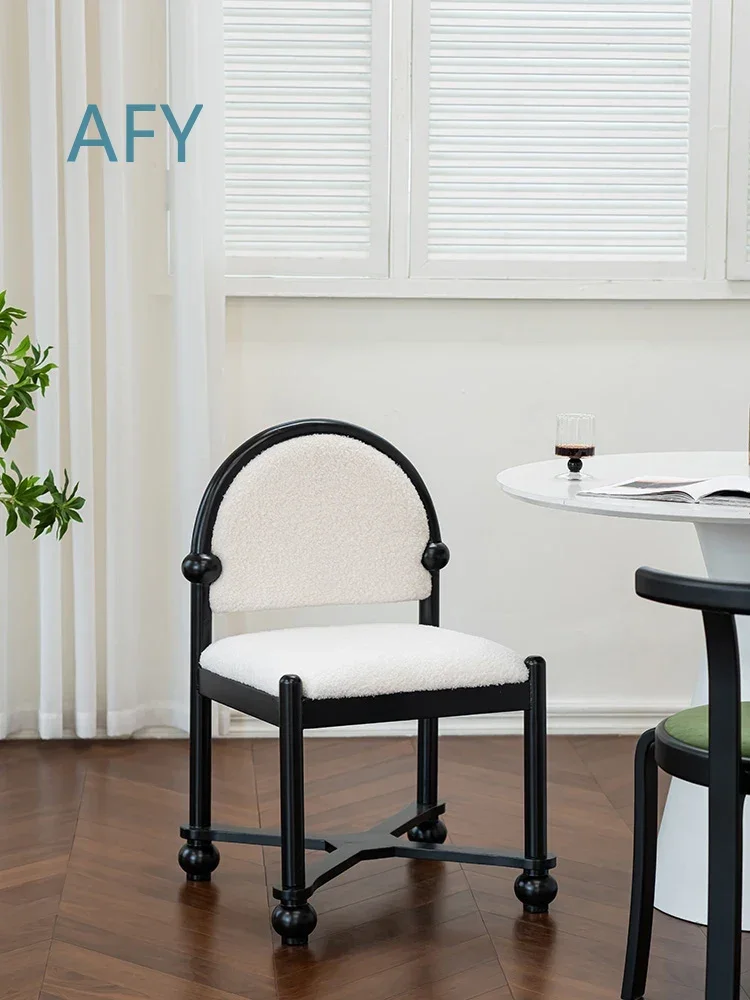 Vintage Dining Chairs for Nordic Home Living Room Bedroom Dressing Table Makeup Stool Solid Wood Furniture Soft Backrest