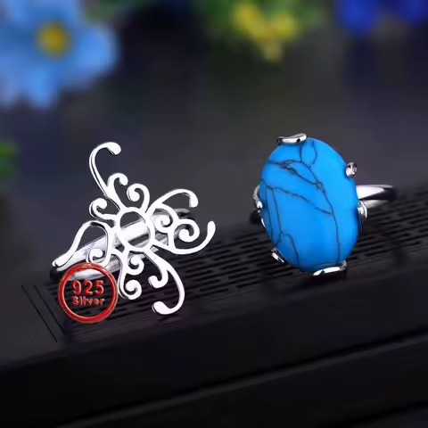 1Pc Irregular Shape Bezel DIY Cabochon 925 Sterling Silver Adjustable Ring Settings