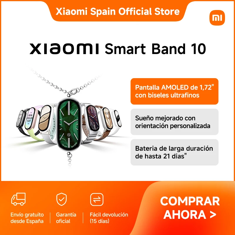 Official | Xiaomi Smart Band 10 , Pantalla AMOLED de 1,72" con biseles ultrafinos, Sueño mejorado con orientación personalizada, Bateria de larga duración de hasta 21 dias