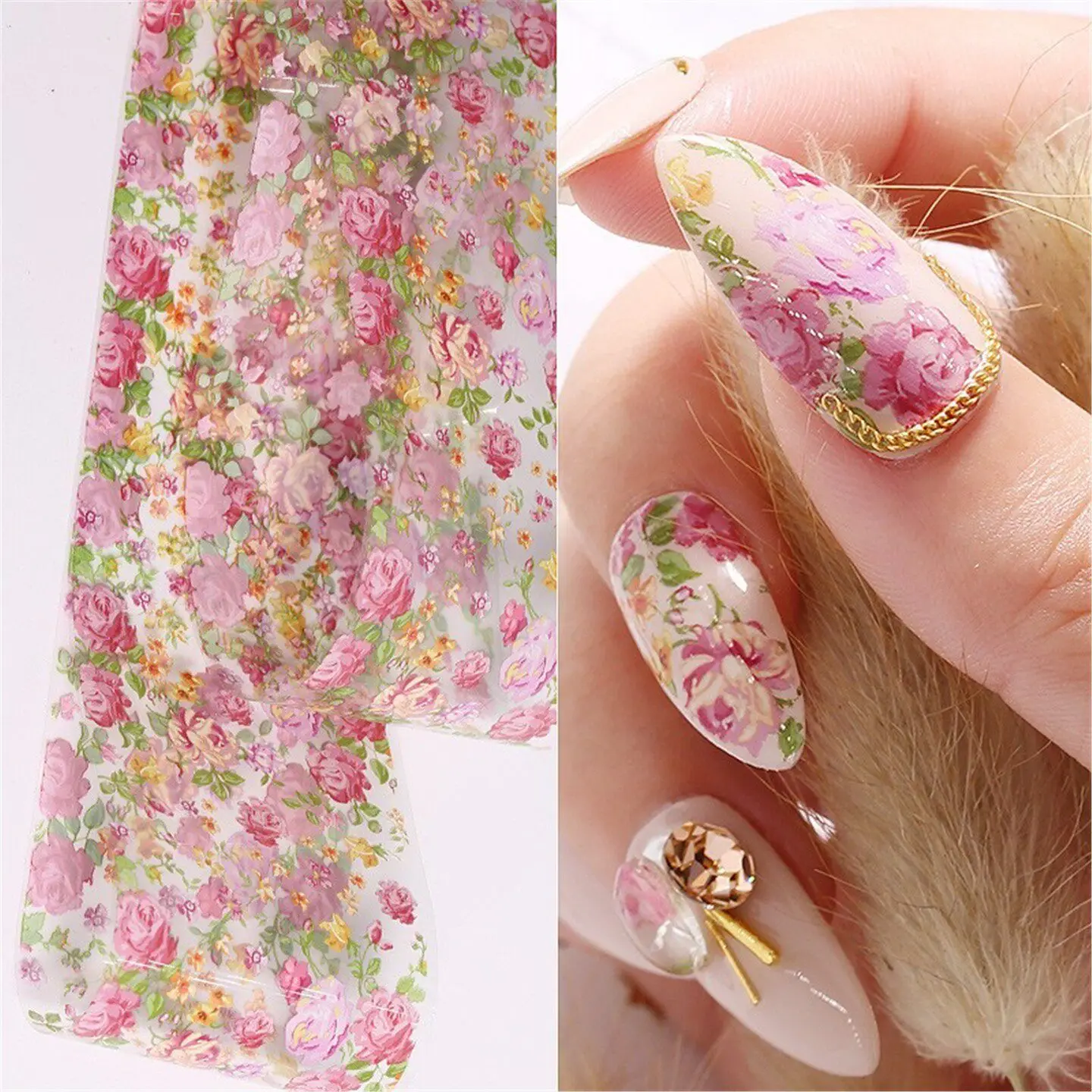 10 Rollen/Box Rosenblüten-Nagelfolien Multiflora Transferpapier Aufkleber Nagelkunst-Sticker Blumenmuster DIY Maniküre Nageldekoration – Detail 5