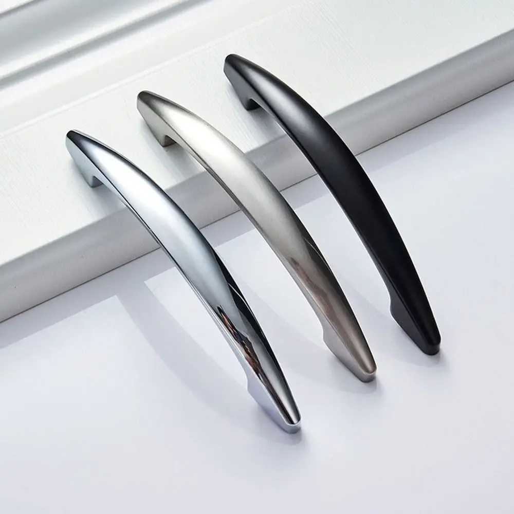 Bright Zinc Alloy Solid Handle Wardrobe Cabinet Drawer Curve Knob Simple Modern Furniture Door Pull Handle Home Hardware