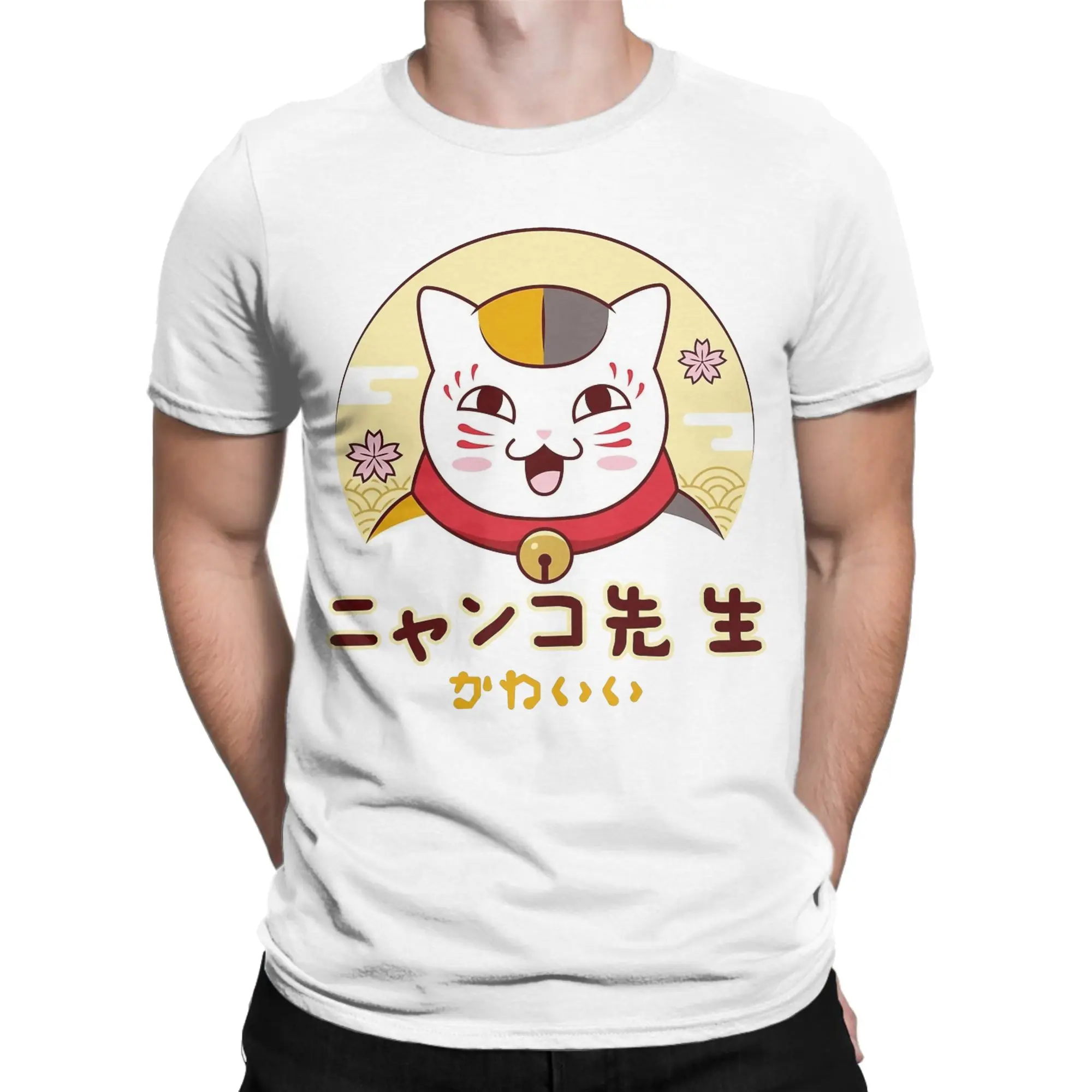 Men's Nyanko Sensei Neko Natsumes Book Of Friends T Shirts Anime Pure Cotton Clothing Vintage Tee Shirt Birthday Gift T-Shirts
