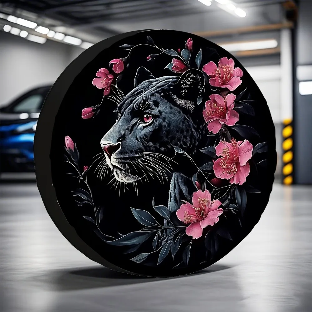 

Чехол для запасного колеса Black Leopard Pink Rose из прочного полиэстера для Jeep