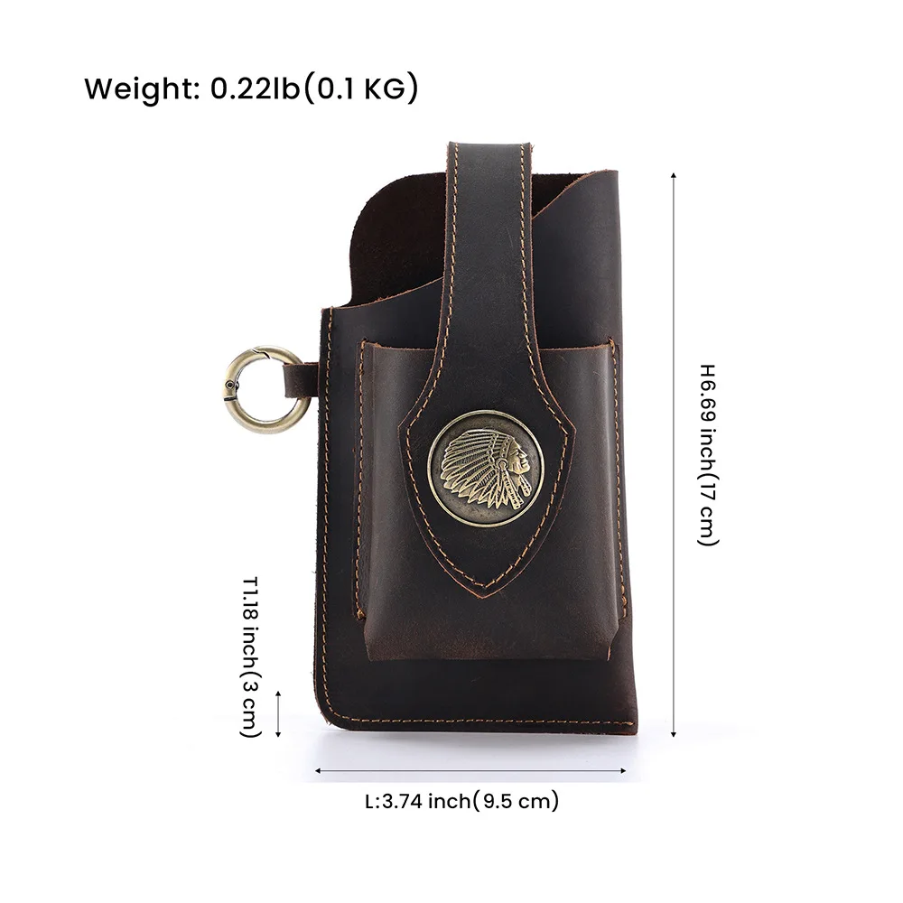 2024 New Fashion Retro Genuine Leather Men Waist Bag Cowhide Key Bag Mobile Phone Bag Sports Phone Waist Bags Worn On Belt Bag