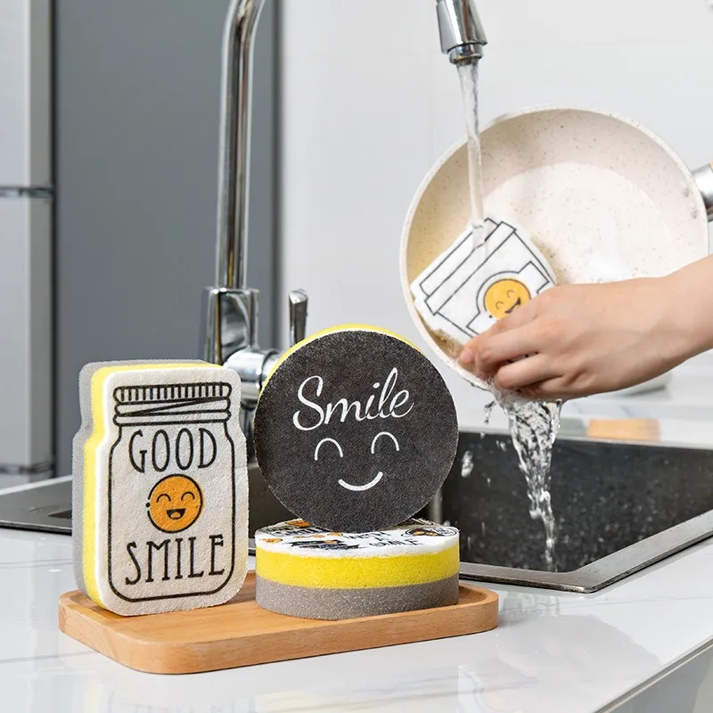 Smile Double-sided sponge wipe Multifunctional dishwashing wipe Kitchen cleaning and decontamination magic wipe