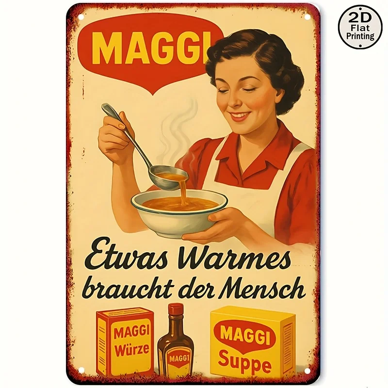 2D Plane, 1pc of Vintage Maggi Soup Spoon Lady Metal Wall Sign - Vintage 1950S Kitchen Decoration with Maggi Brand Logo