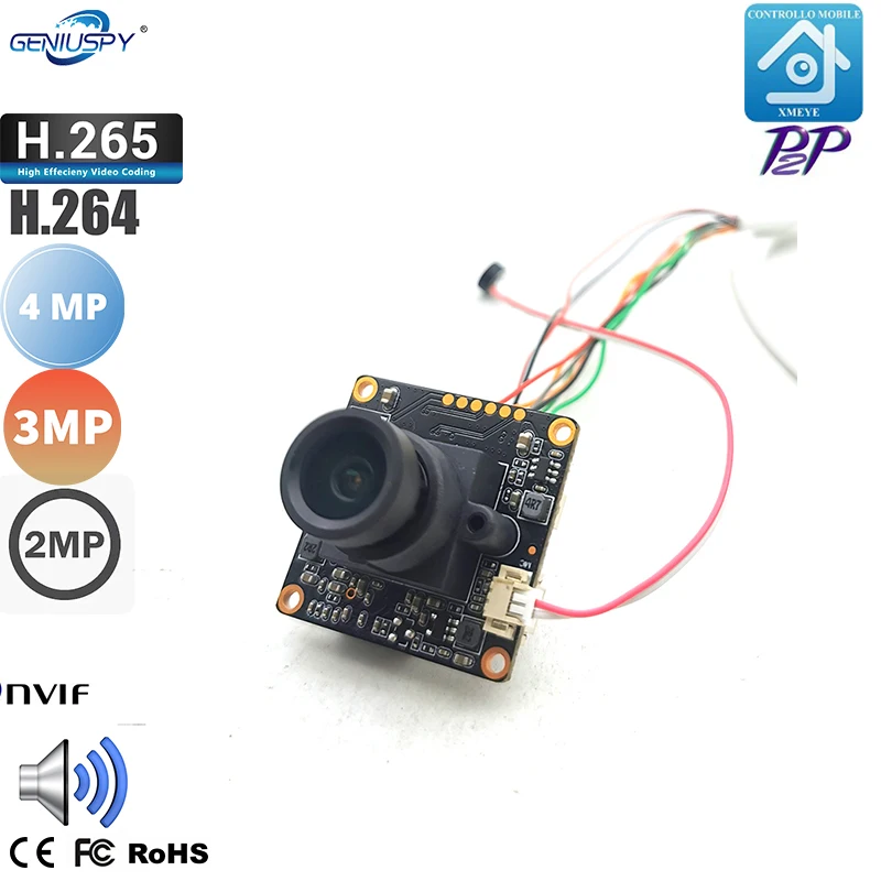 Board Lens HD 1080P 32x32mm Small Size H.264 or H.265 4MP 3MP 2MP IP Camera Module P2P On vif Support NVR With Audio&Lan Cable