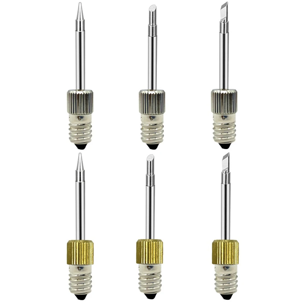 6pc Welding Soldering Tips Copper Soldering Iron Head Replacements Threaded Soldering Tip Fits For E10 Interface B C K Type