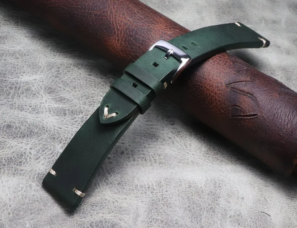 New Arrival Retro 20mm 21mm 22mm Leather Watch Strap Band Quick Release For Man Black Green Strap