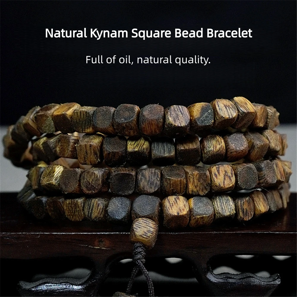 Natural High-End Kyara agarwood Square Bead Bracelet,Sink-Float Grade,High Oil Content,Unisex Agarwood Square Sugar Bead Jewelry