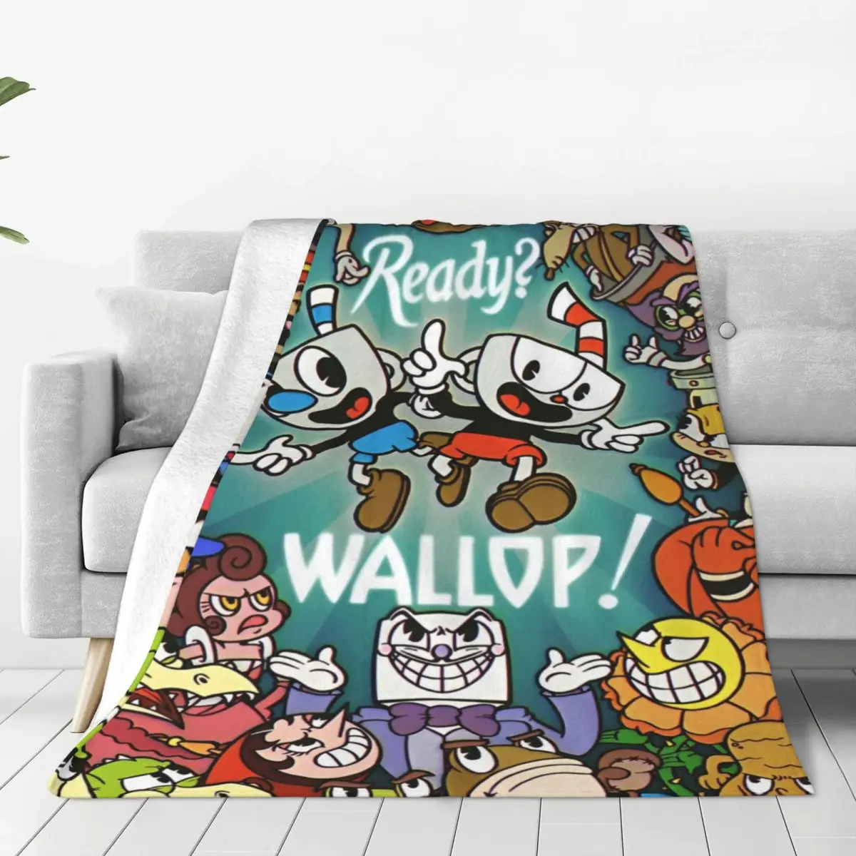 Cuphead And Mugman Video Game Blankets Velvet Super Warm Throw Blanket for Home Couch Bedroom Quilt