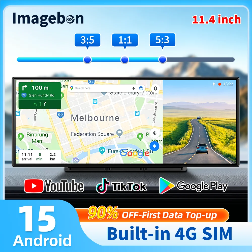 2026 Imagebon M80 11.4" 4G Android 15 Dashcam 8 Núcleos Wireless CarPlay Android Auto Tela Dividida GPS Youtube Monitor de Estacionamento DVR Automotivo