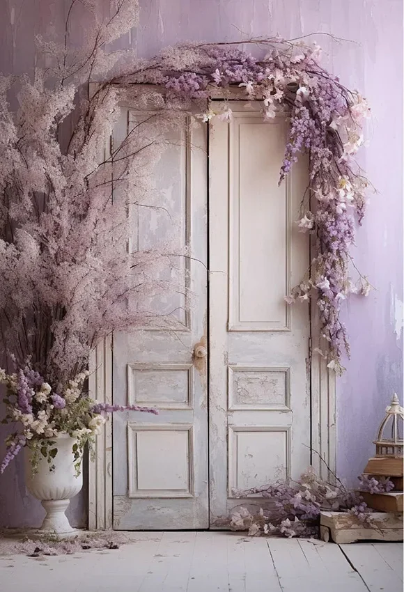 Mehofond Photography Background Purple Floral Rustic Door Adult Birthday Wedding Maternity Portrait Decor Backdrop Photo Studio