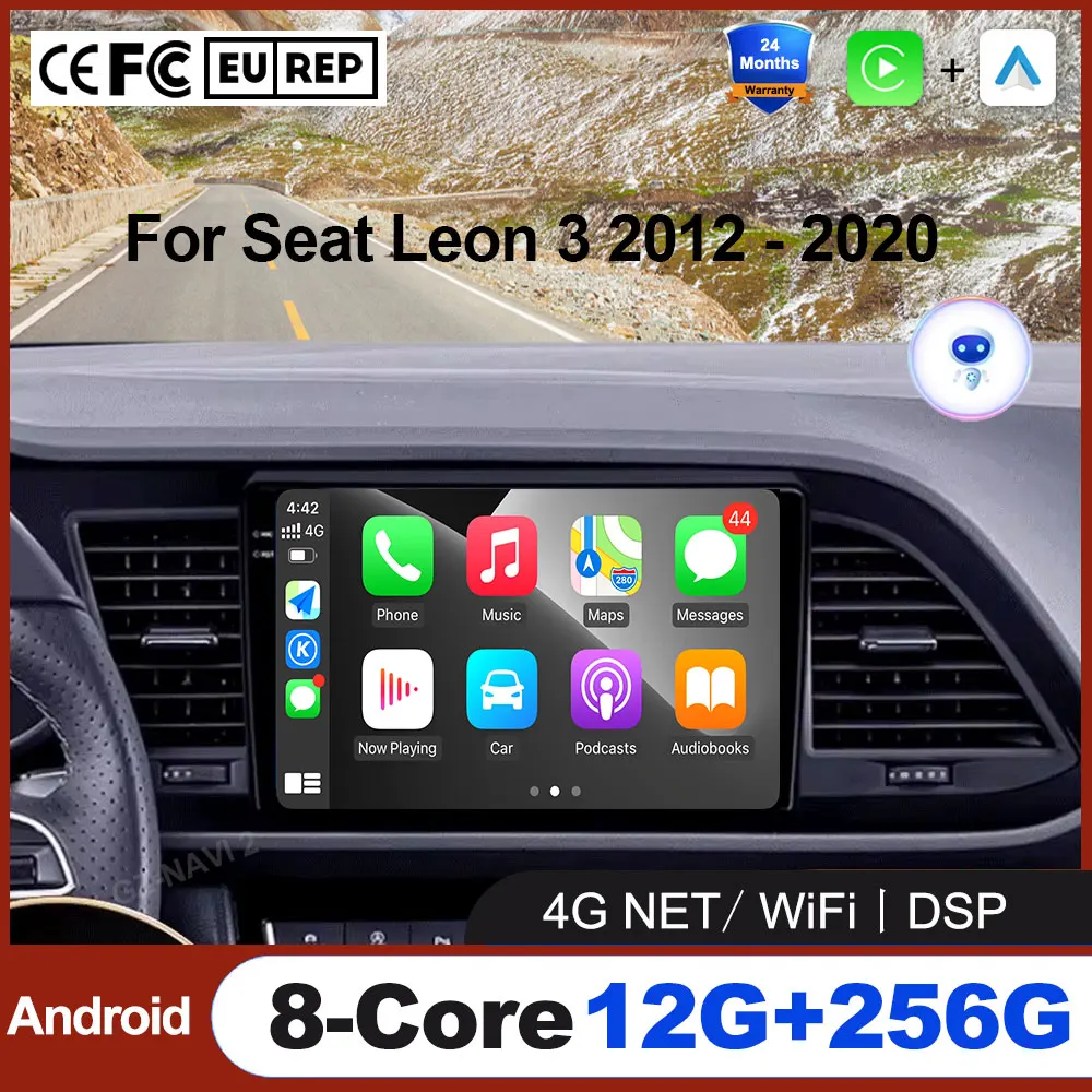 ل سيات ليون 3 2012 - 2020 أندرويد 16 راديو تلقائي لاسلكي Carplay سيارة الوسائط المتعددة نظام تحديد المواقع فاديو لاعب أدوات الإكسسوارات مروحة 4G + واي فاي