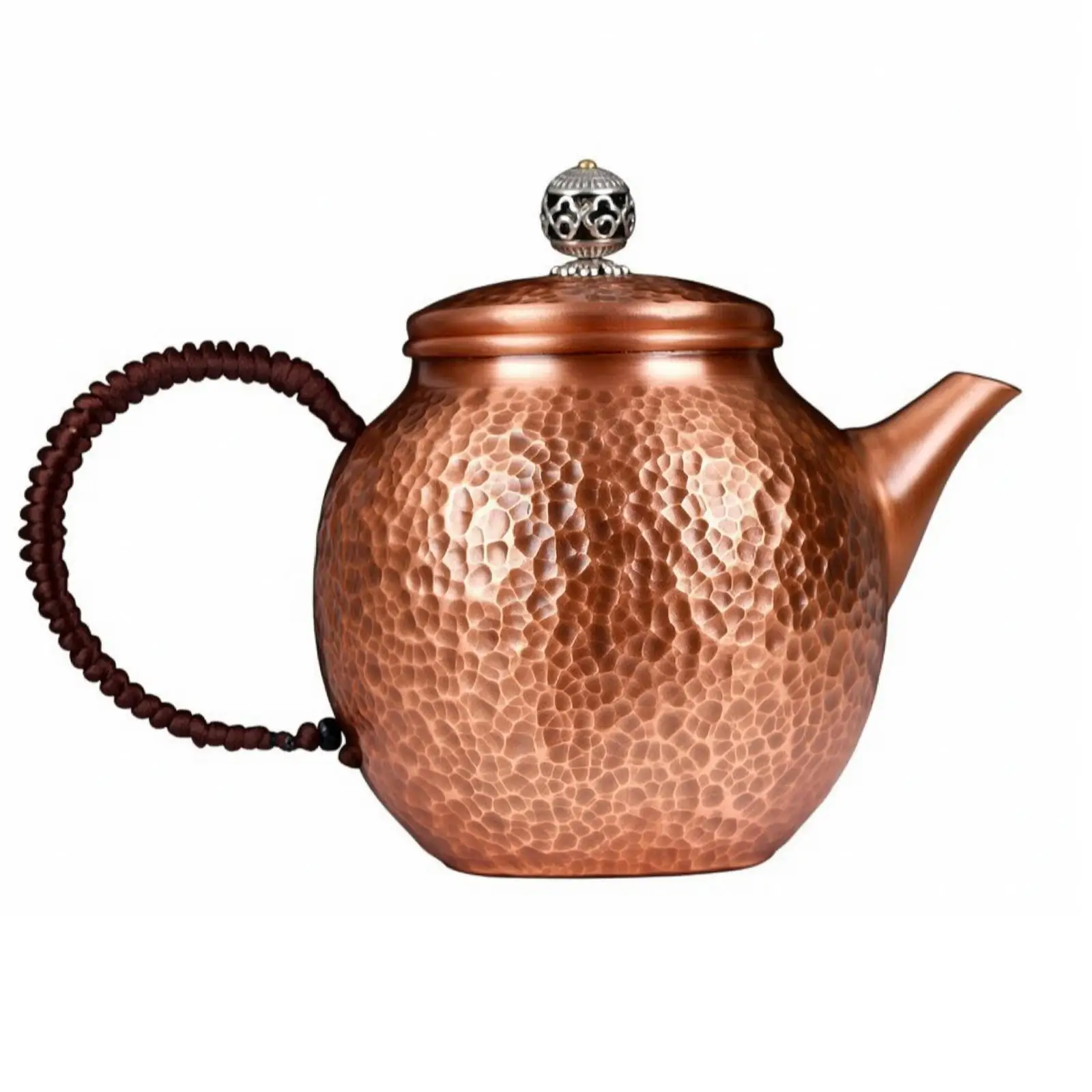 300ml Copper Teapot Handmade Hammered Finish with Wood Handle for Stovetop Tea Brewing and Serving Guests
