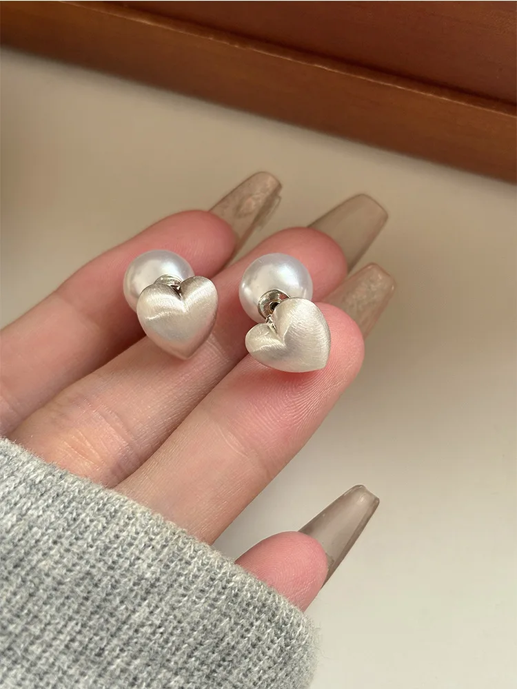 Simple Brushed Fashion Matte Stud Earirngs Temperament Hearts Luxury Design Earrings