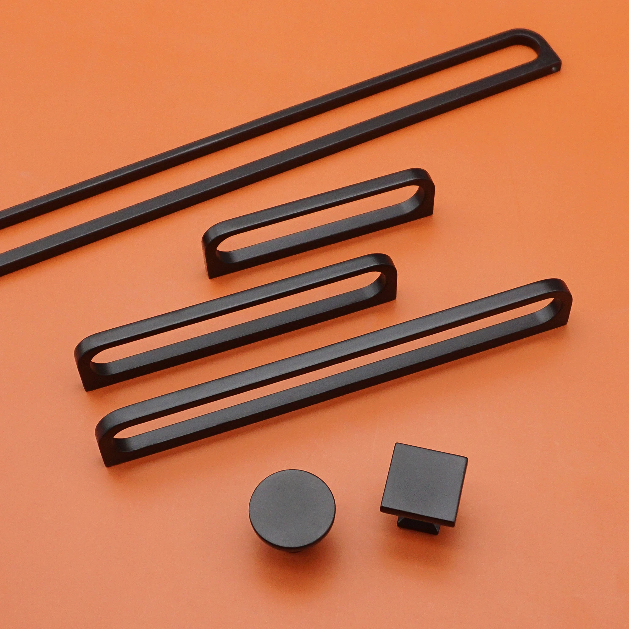 320mm Longer Alloy Furniture Handles Black Kitchen Cabinet Handle Hardware Round Square Single Hole Door Knobs Wardrobe Pulls